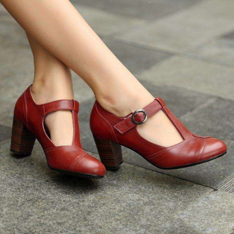 chunky heel buckle shoes
