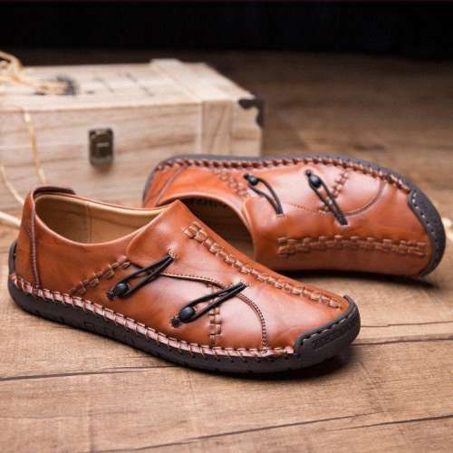 Men's Hand Stitching Stylish Soft Sole Slip On Loafers Casual  Shoes