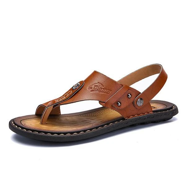 Men's Genuine Leather Leisure Slippers Flip-Flops Comfortable Soft Sandals