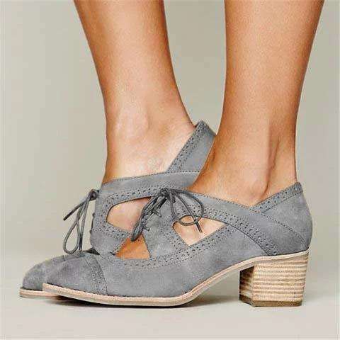 Cutout Lace-up Low Heel Oxford Shoes Women Daily Loafers Sandals