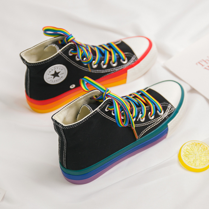 Rainbow Bottom Casual Shoes Woman High Top Sneakers