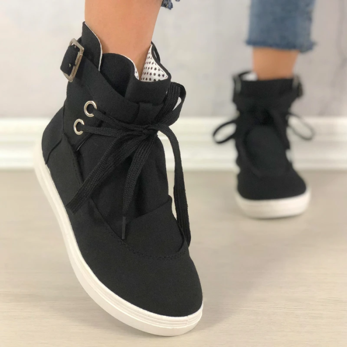 Women Lace-Up Buckle Casual Canvas Boots