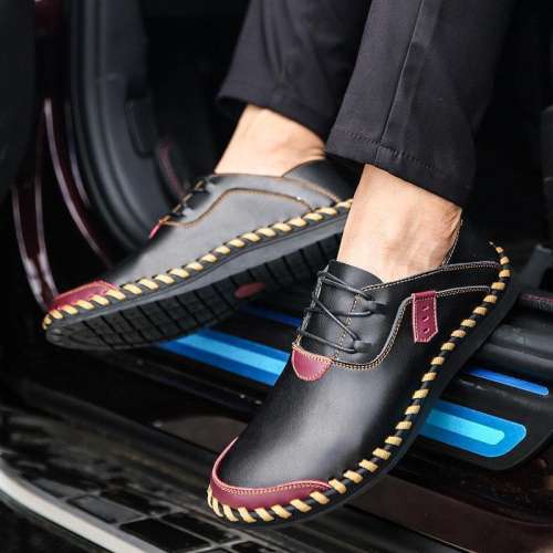 Men's Stitching Soft Sole Breathable Casual Lace Up Driving Loafers