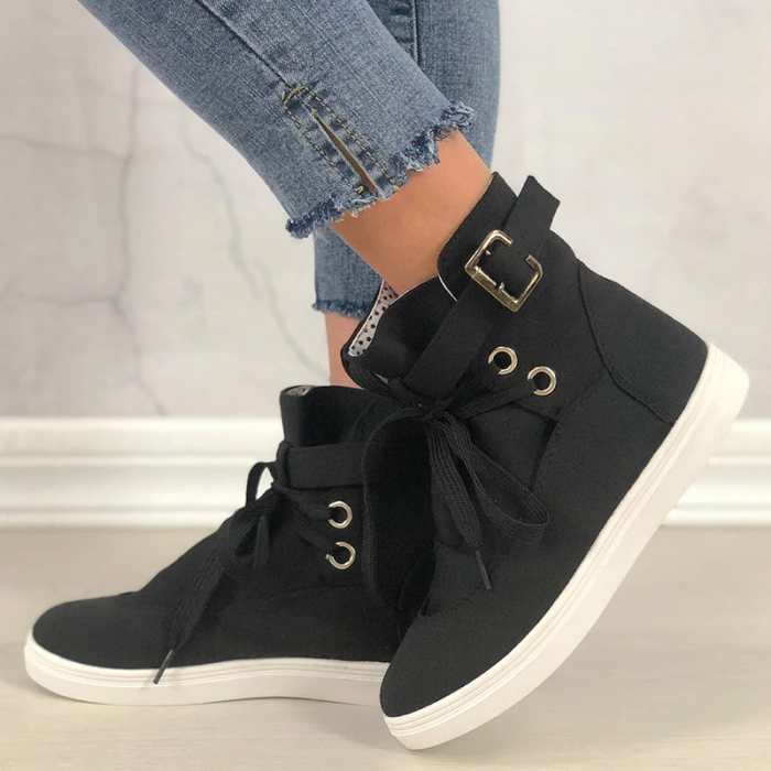 Women Lace-Up Buckle Casual Canvas Boots