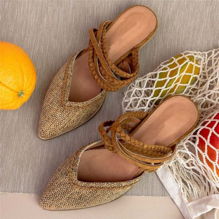 Fashion Vintage Weave Pointed Flat Shoes