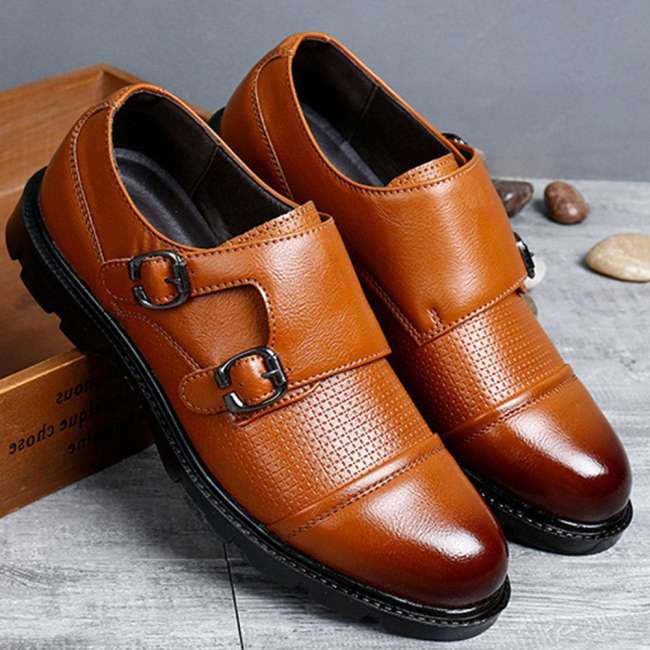 Men Microfiber Leather Cap Toe Non-slip Double Monk Shoes