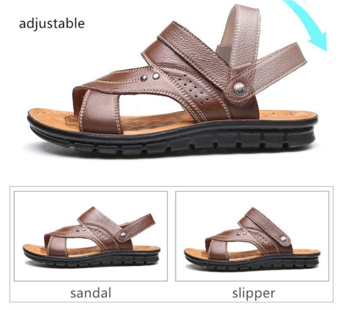 Men's Summer Genuine Leather Sandals Comfortable Slip-on Beach Shoes