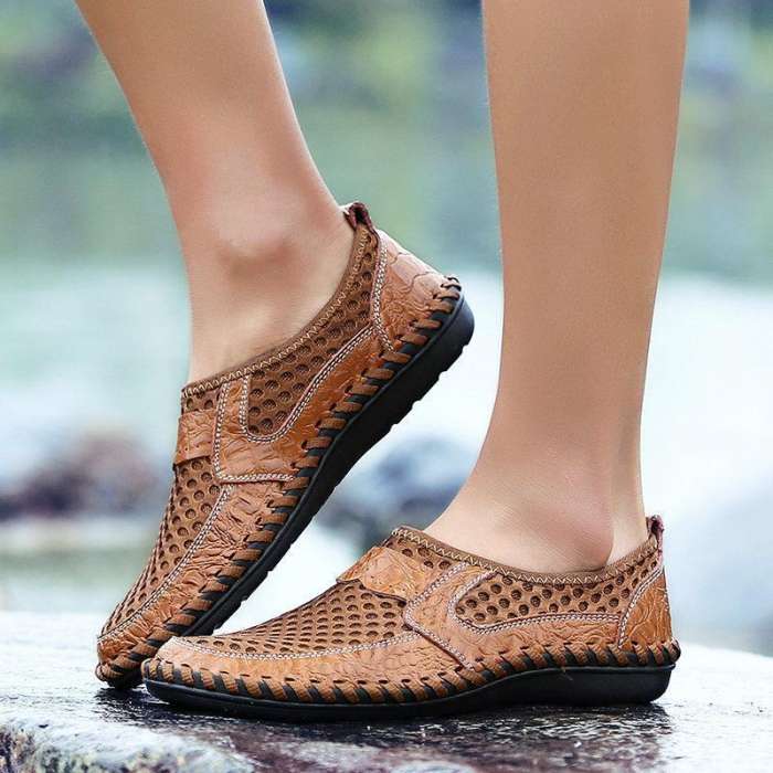 Menico Men's Stitching Honeycomb Mesh Soft Loafers Breathable Outdoor Casual Shoes