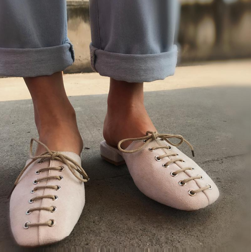 Square Toes Lace-up Mules