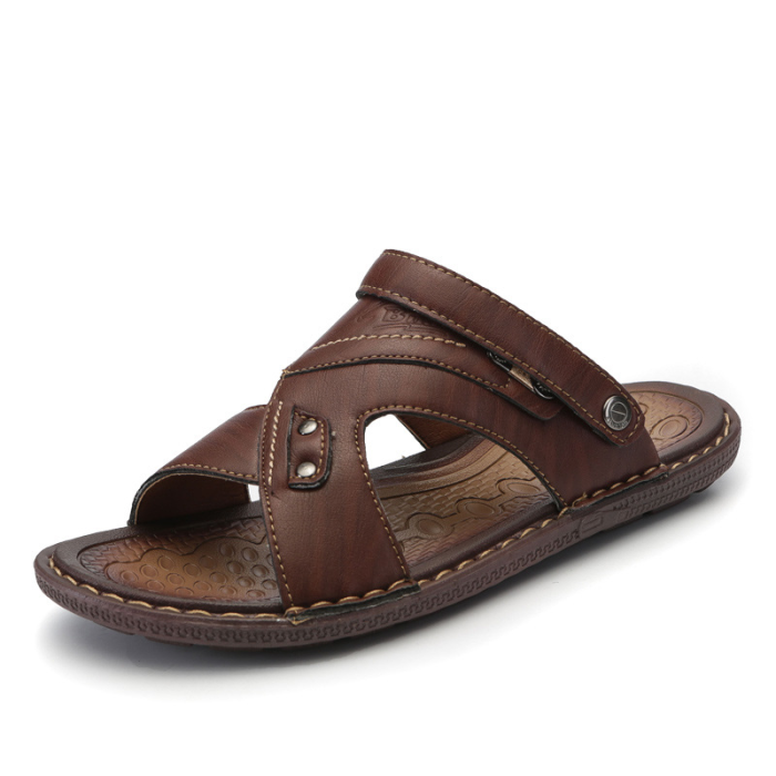 Men's Summer Leather Sandals Breathable Flip Flops Shoes