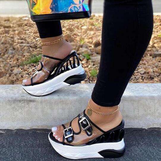 Flip Flop Hollow Slip-On Wedge Heel Summer Patchwork Slippers