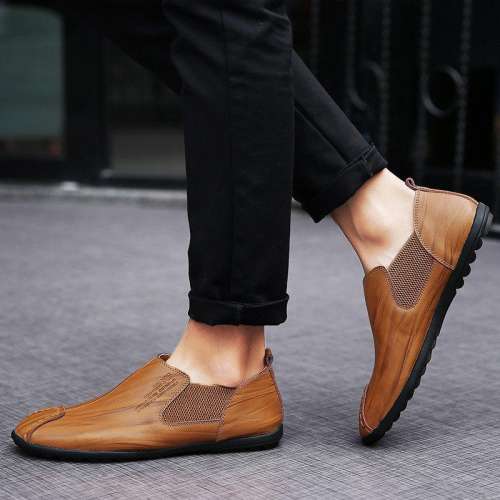 Men's Stitching Elastic Panels British Style Flat   Low-top Casual Shoes