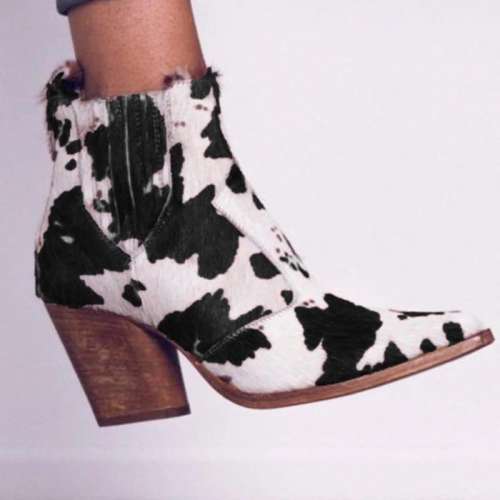 Leopard PU artificial leather chunky heel boots