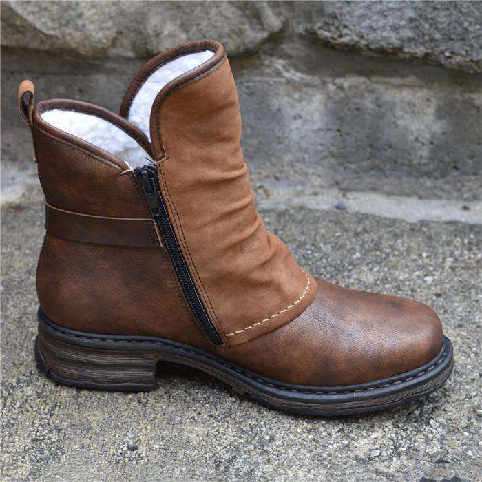 US$ 83.49 - Solid Color Belt Buckle Low Tube Flat Bottom Boots - www.insboys.com