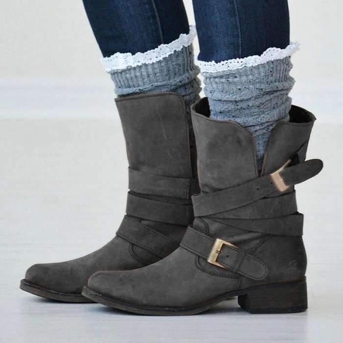 Women's Buckle Strap Artificial Leather Casual Boutique Boots