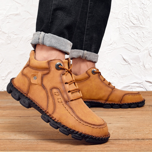 Men Hand Stitching Leather Non Slip Retro Casual Ankle Boots