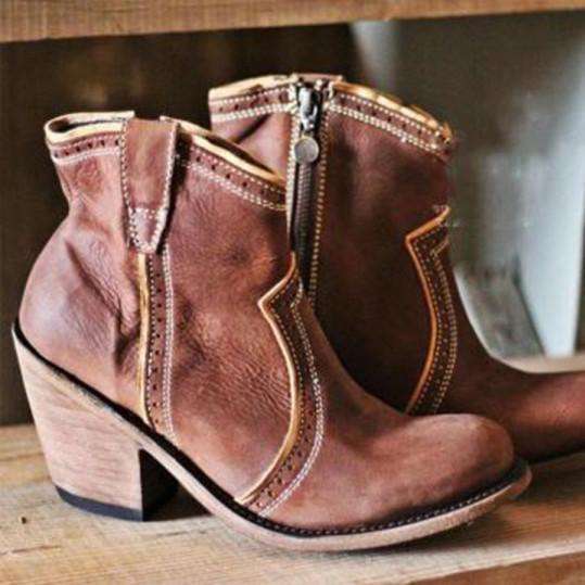 Distressed Plain Chunky Round Toe Boots
