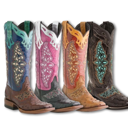 Cowboy Boots Casual Embroidery Leather Full Quill Ostrich Vamp Boots
