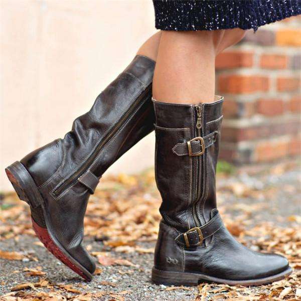 Women's Gogo Lug Black Rustic Wide Calf Boots