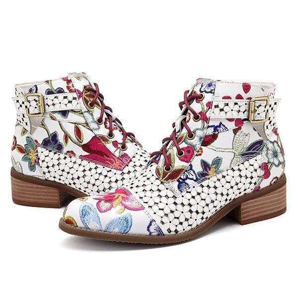 Floral Printed Zipper Date Boots