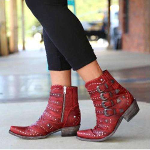 Fashion Women Rivet Buckle Plain Boots