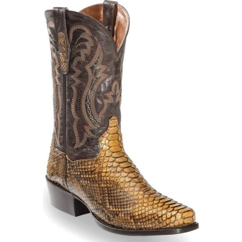 Vintage Men's Back Cut Python Cowboy Boots PU Western Square Toe Boot