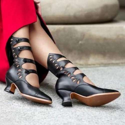Vintage Handmade Floral Stitching PU Leather Ankle Boots