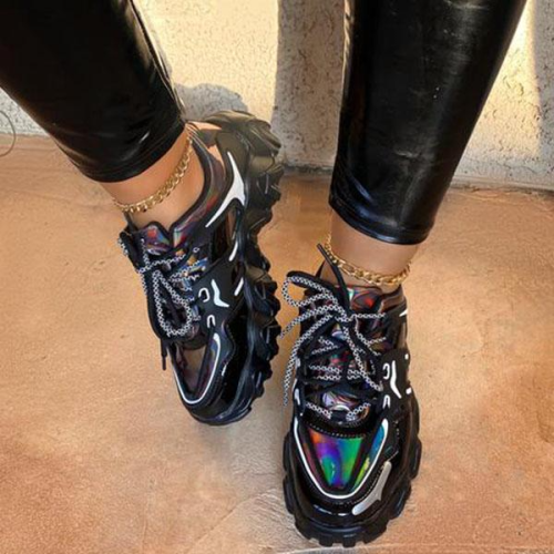 Dad Shoes Polished Finish Glossy Sneakers