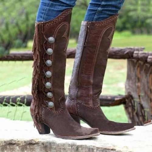 Women Side Tassel Chunky Boots