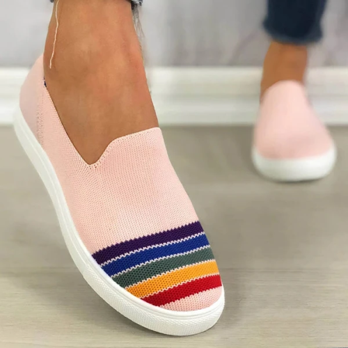 Women Comfy Flyknit Fabric Hit Color Rainbow Slip On Platform Loafers