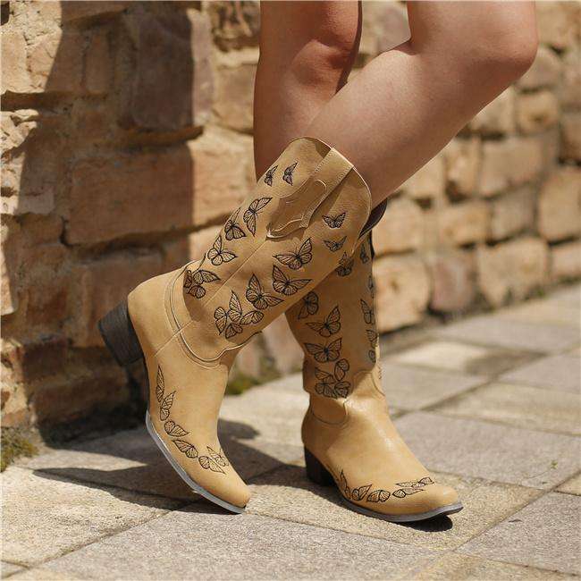 Women Butterfly Printed Ankle Boots
