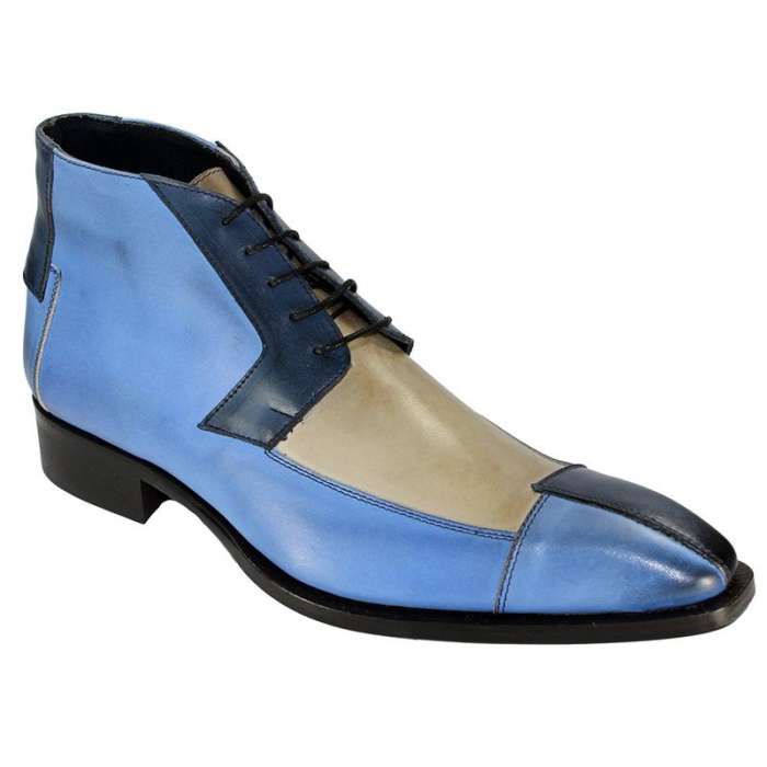 Men'S Italian Shoes Calf-Skin Leather Brown Tri-Tone Boots