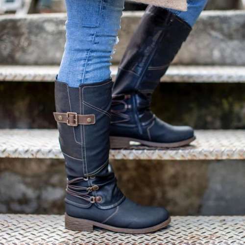Women's Vintage Leather Zipper High Boots