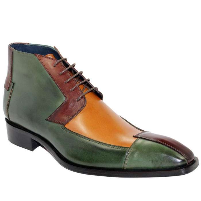 Men'S Italian Shoes Calf-Skin Leather Brown Tri-Tone Boots