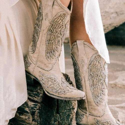 Women's Glitter Inlaid Wings Boots