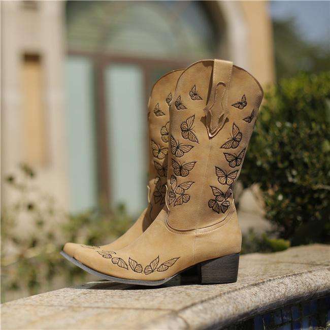 Women Butterfly Printed Ankle Boots