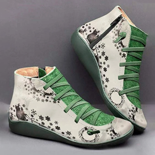 >>Christmas Gift | Side Zipper Ankle Boots Elastic Strap Printed Boot