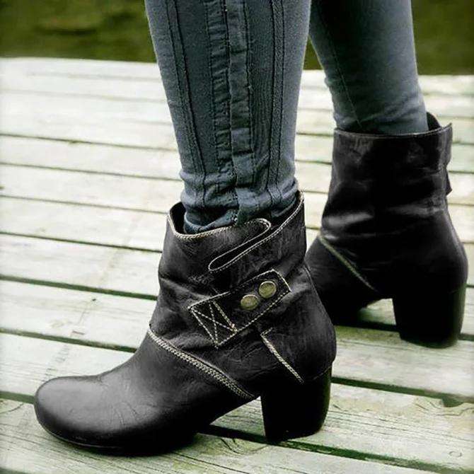Zipper Artificial Leather Winter Block Heel Boots