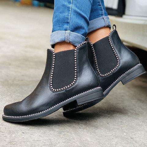 Low Heel Artificial Leather Rivet Boots