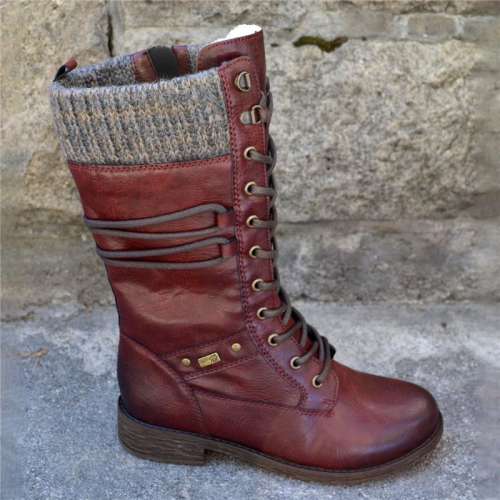 Round Toe Thick Heel Wool Neckline Side Zipper Boots