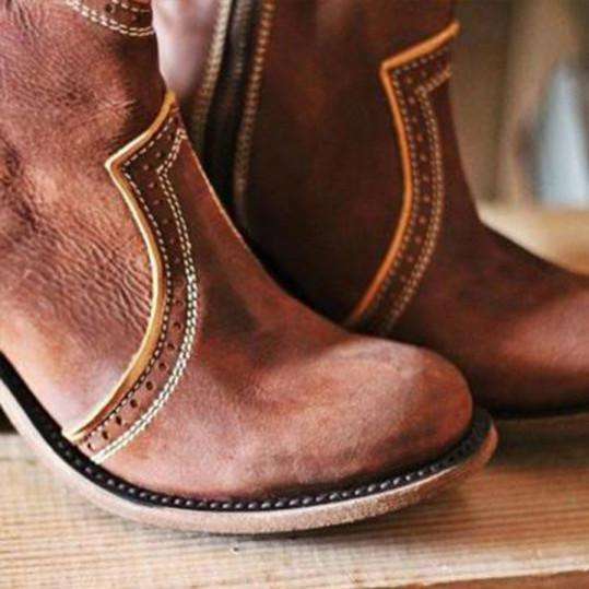 Distressed Plain Chunky Round Toe Boots