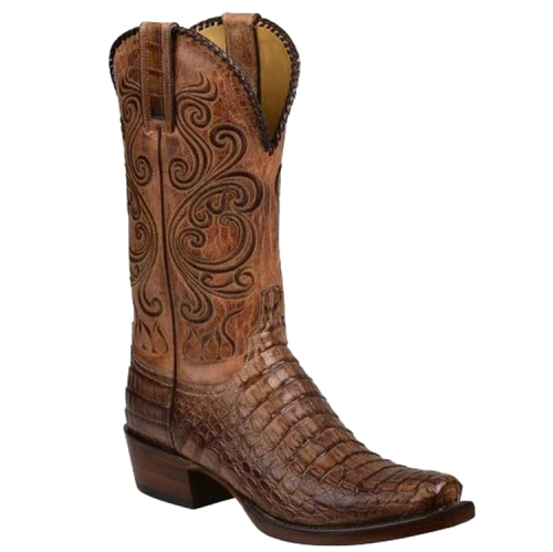 Vintage Men's Back Cut Cowboy Boots PU Western Square Toe Boot