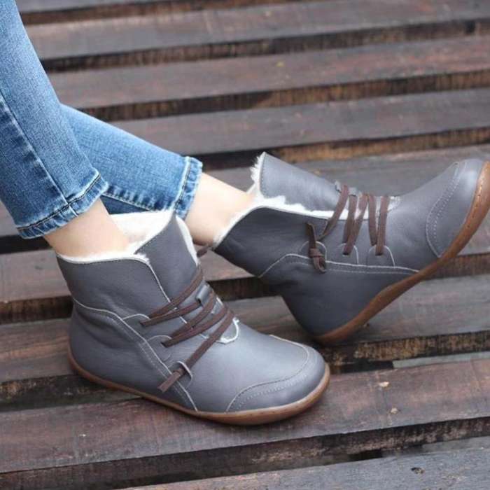 Casual Round Toe Warm Flat Ankle Boots