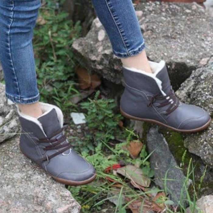 Casual Round Toe Warm Flat Ankle Boots