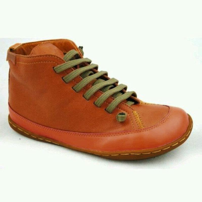 Orange Flat Heel Winter Leather Flats