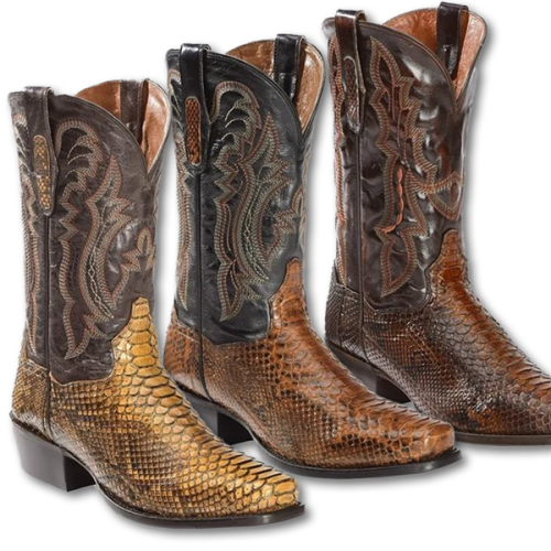Vintage Men's Back Cut Python Cowboy Boots PU Western Square Toe Boot