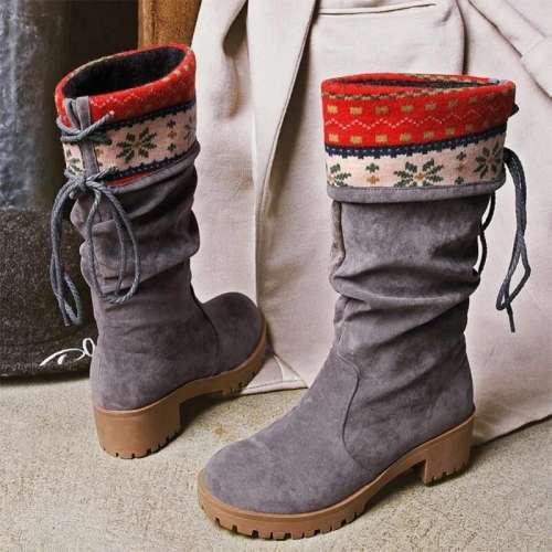 Women Nation Christmas Chunky Heel Warm Boots