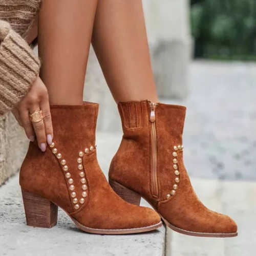Women's Fashionable Rivet Zipper Chunky Heel Boots