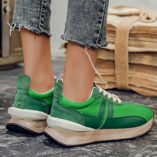 Women Platform Lace Up Round Toe PU Casual Sneakers