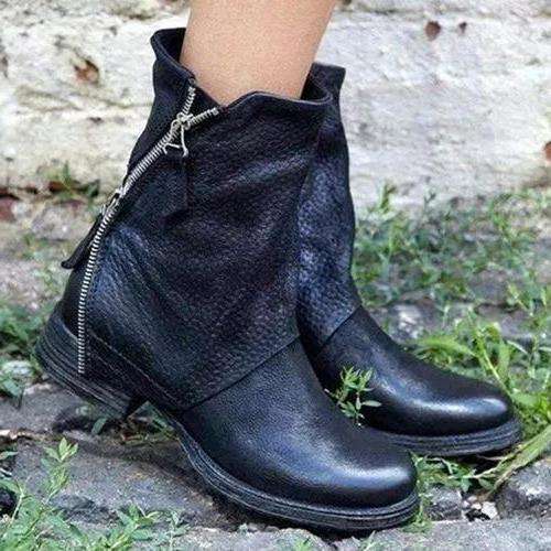 Women's Zipper Mid-Calf Boots Low Heel Boots